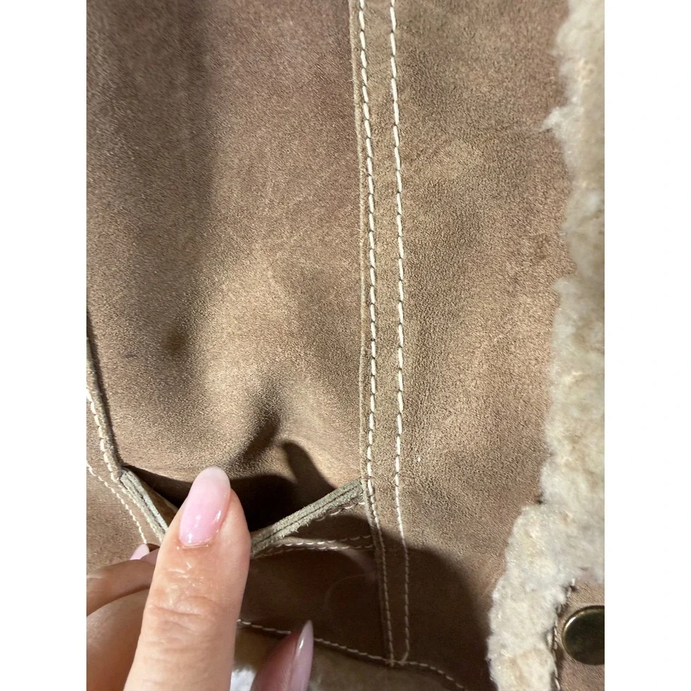 J & A Leathers Unisex Kids Size 4Brown Genuine Leather Sherpa Lined Western Vest